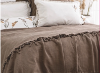 Постельное белье Washed Cotton Saheser - Eveline Kahve с вышивкой и покрывалом пике (Turkey), евро